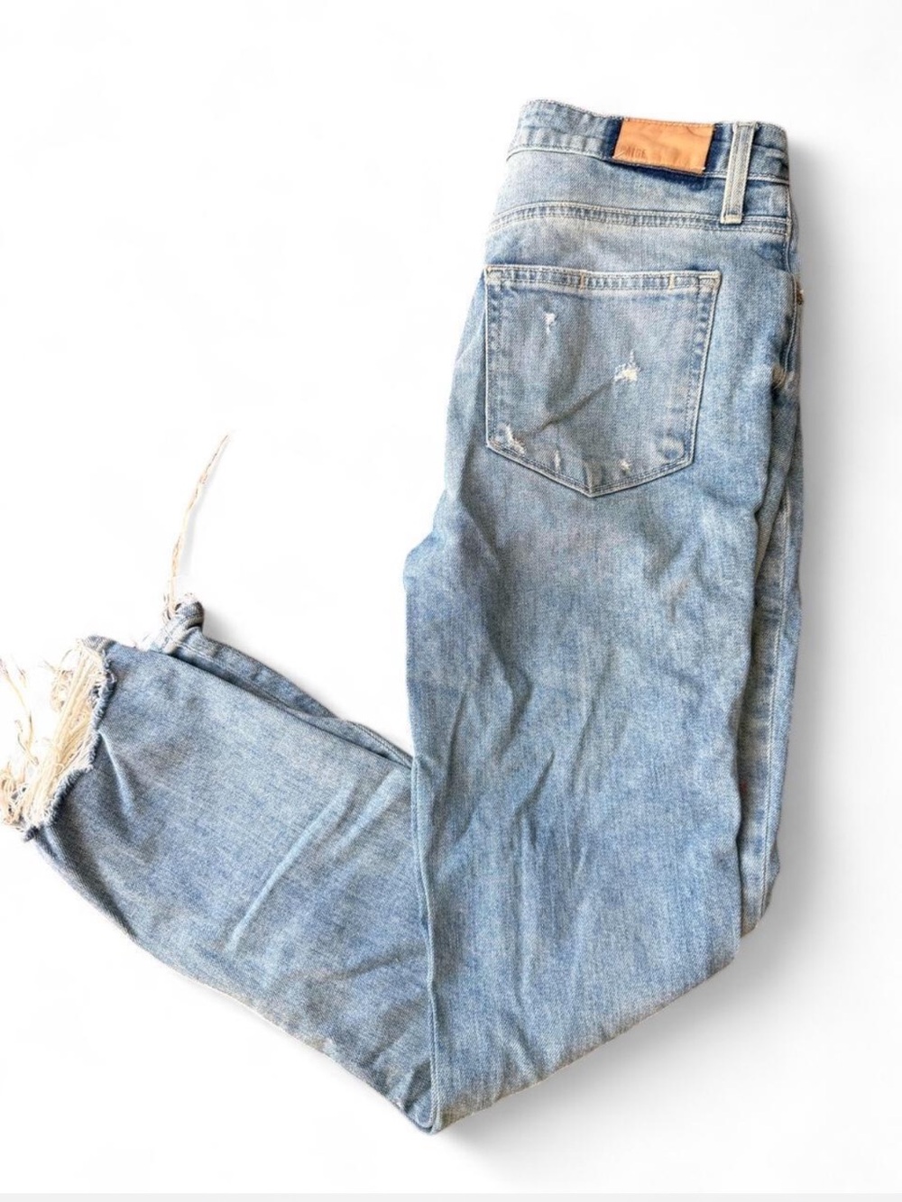 PAIGE Sarah Slim Distressed Frayed Raw Hem Jeans Light Wash Size 27
